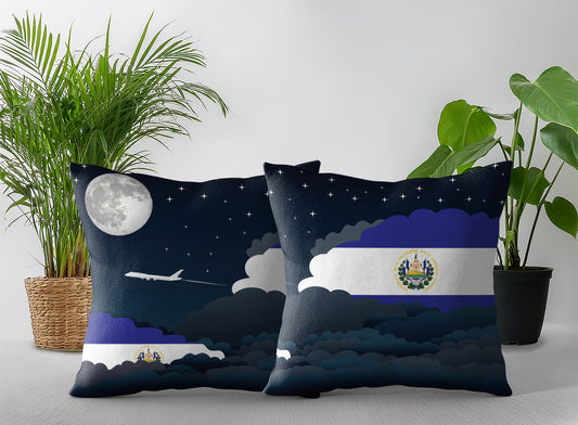 El Salvador World Airplane Night Clouds Square & Rectangle Pillow Cases | Aviation Night Sky Pillow Covers