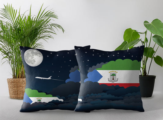 Equatorial Guinea World Airplane Night Clouds Square & Rectangle Pillow Cases | Aviation Night Sky Pillow Covers