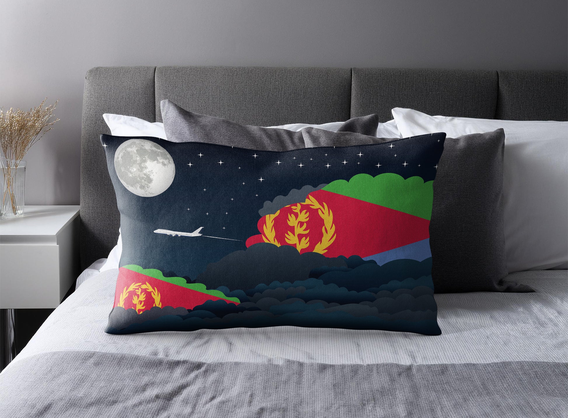 Eritrea World Airplane Night Clouds Square & Rectangle Pillow Cases | Aviation Night Sky Pillow Covers