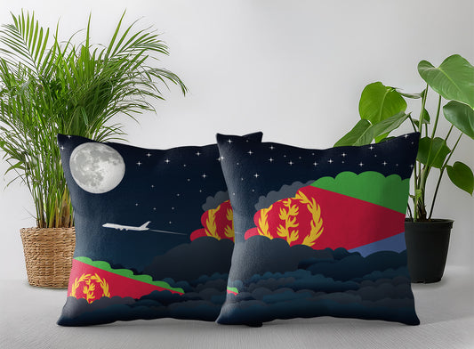 Eritrea World Airplane Night Clouds Square & Rectangle Pillow Cases | Aviation Night Sky Pillow Covers