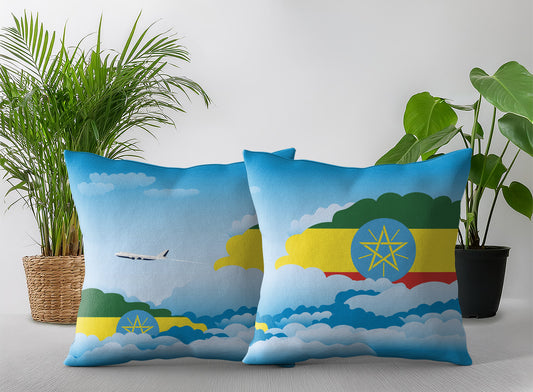 Ethiopia World Airplane Day Clouds Square & Rectangle Pillow Cases | Aviation Decorative Pillow Covers