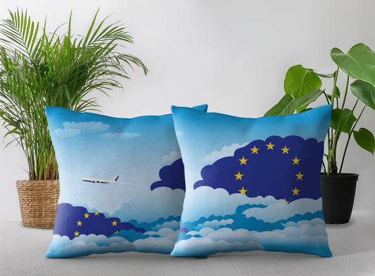 European Union World Airplane Day Clouds Square & Rectangle Pillow Cases | Aviation Decorative Pillow Covers