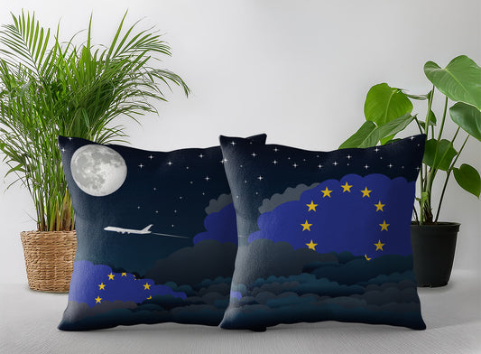 European Union World Airplane Night Clouds Square & Rectangle Pillow Cases | Aviation Night Sky Pillow Covers