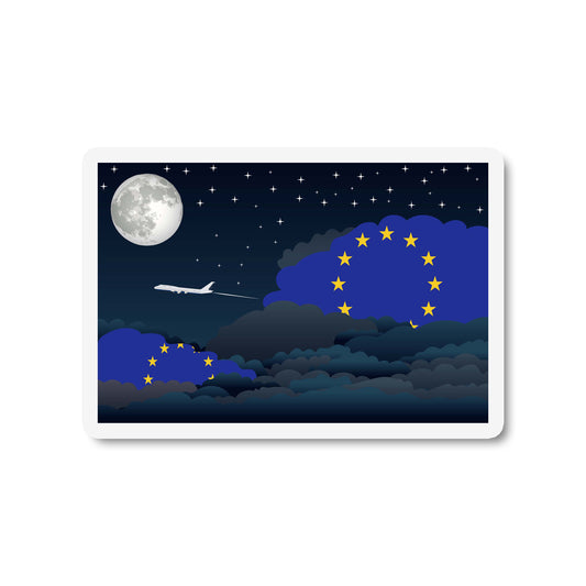 European Union Airplane Night Clouds Sticker & Magnet