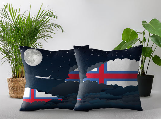 Faroe Islands World Airplane Night Clouds Square & Rectangle Pillow Cases | Aviation Night Sky Pillow Covers