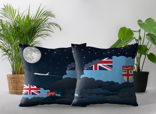 Fiji World Airplane Night Clouds Square & Rectangle Pillow Cases | Aviation Night Sky Pillow Covers