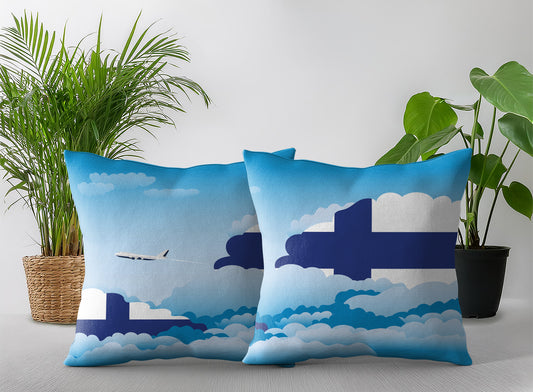 Finland World Airplane Day Clouds Square & Rectangle Pillow Cases | Aviation Decorative Pillow Covers