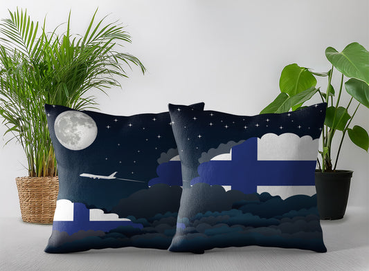 Finland World Airplane Night Clouds Square & Rectangle Pillow Cases | Aviation Night Sky Pillow Covers