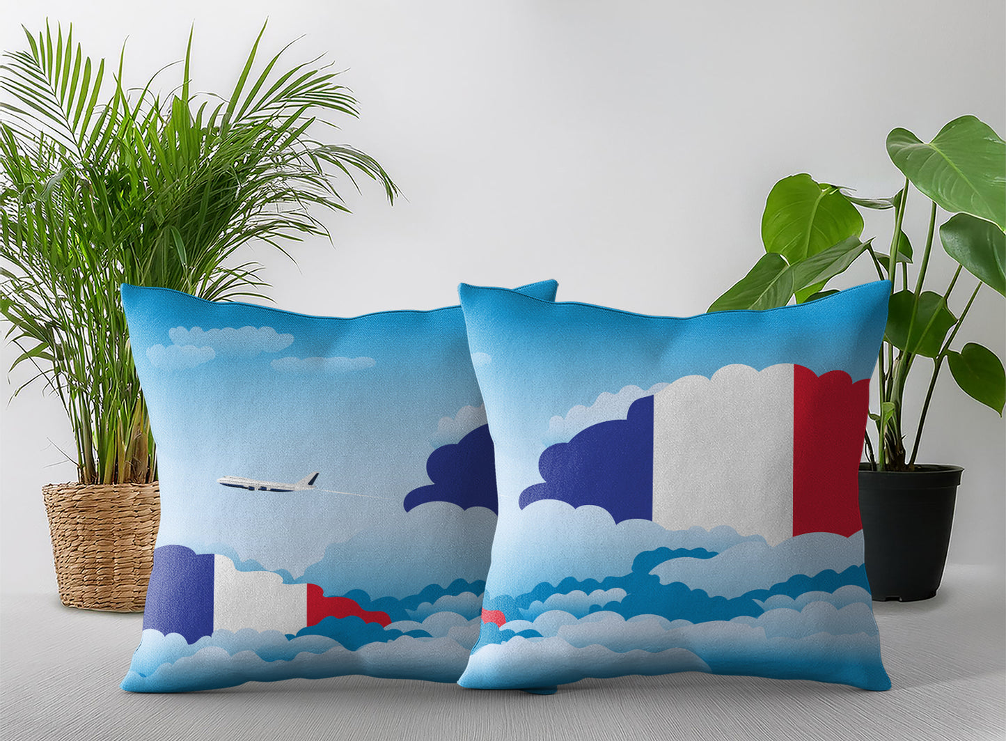 France World Airplane Day Clouds Square & Rectangle Pillow Cases | Aviation Decorative Pillow Covers