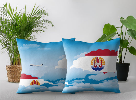 French Polynesia World Airplane Day Clouds Square & Rectangle Pillow Cases | Aviation Decorative Pillow Covers