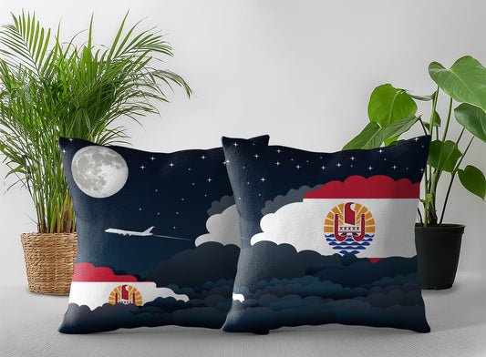 French Polynesia World Airplane Night Clouds Square & Rectangle Pillow Cases | Aviation Night Sky Pillow Covers
