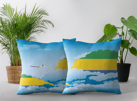Gabon World Airplane Day Clouds Square & Rectangle Pillow Cases | Aviation Decorative Pillow Covers