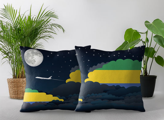 Gabon World Airplane Night Clouds Square & Rectangle Pillow Cases | Aviation Night Sky Pillow Covers