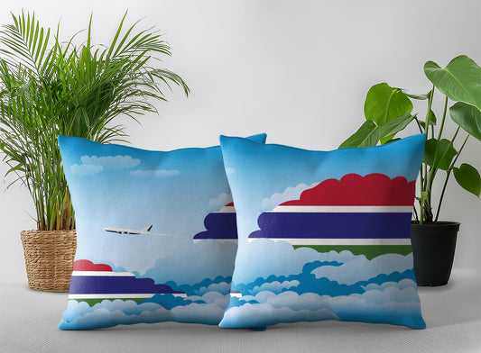 Gambia World Airplane Day Clouds Square & Rectangle Pillow Cases | Aviation Decorative Pillow Covers
