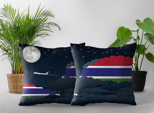 Gambia World Airplane Night Clouds Square & Rectangle Pillow Cases | Aviation Night Sky Pillow Covers