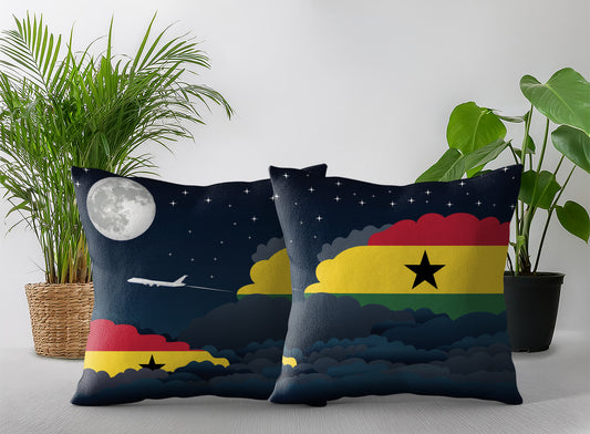 Ghana World Airplane Night Clouds Square & Rectangle Pillow Cases | Aviation Night Sky Pillow Covers