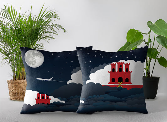 Gibraltar World Airplane Night Clouds Square & Rectangle Pillow Cases | Aviation Night Sky Pillow Covers