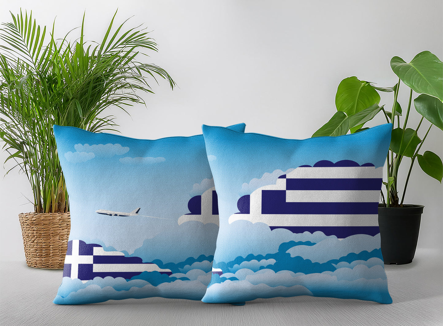 Greece World Airplane Day Clouds Square & Rectangle Pillow Cases | Aviation Decorative Pillow Covers