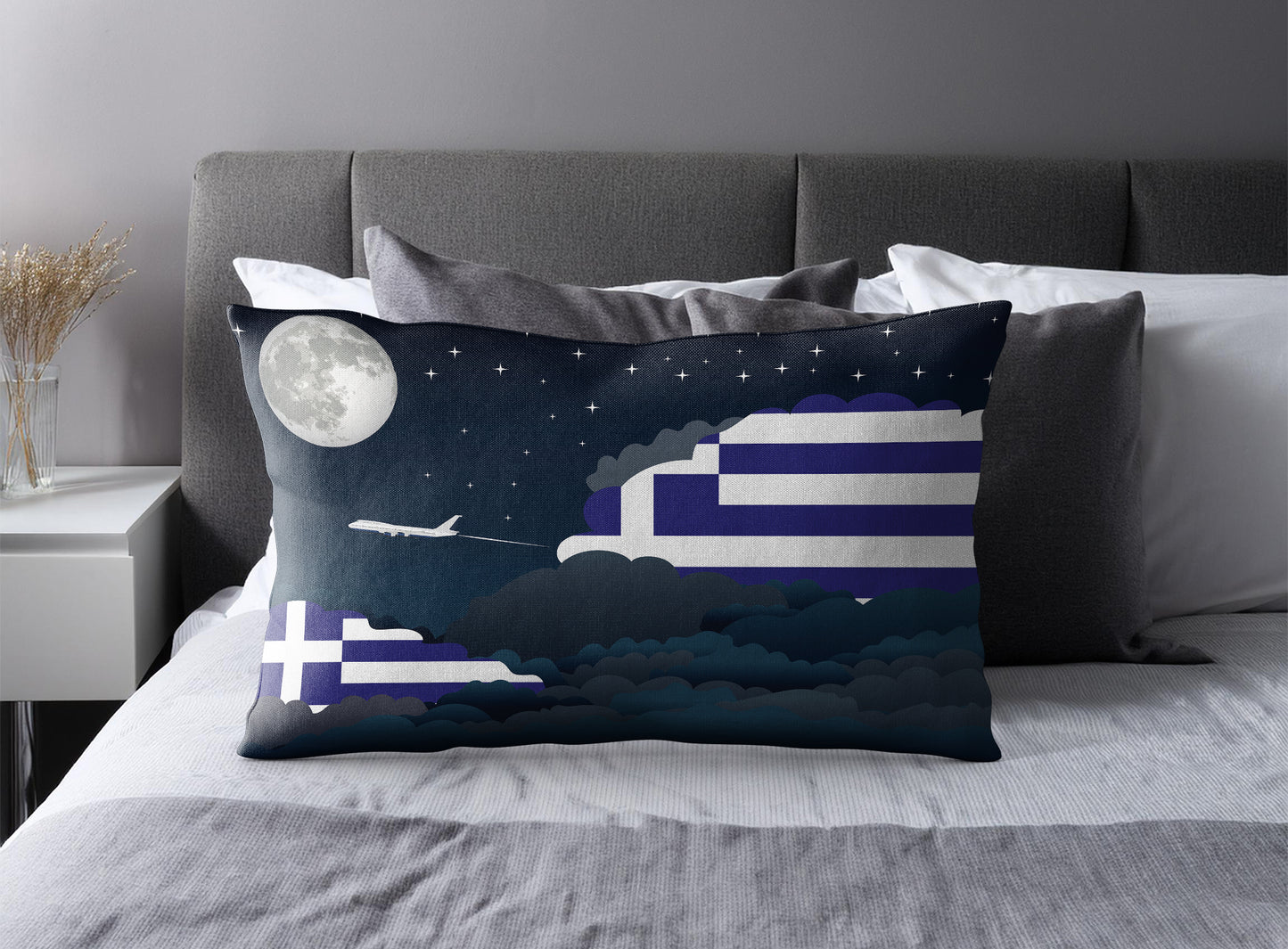 Greece World Airplane Night Clouds Square & Rectangle Pillow Cases | Aviation Night Sky Pillow Covers