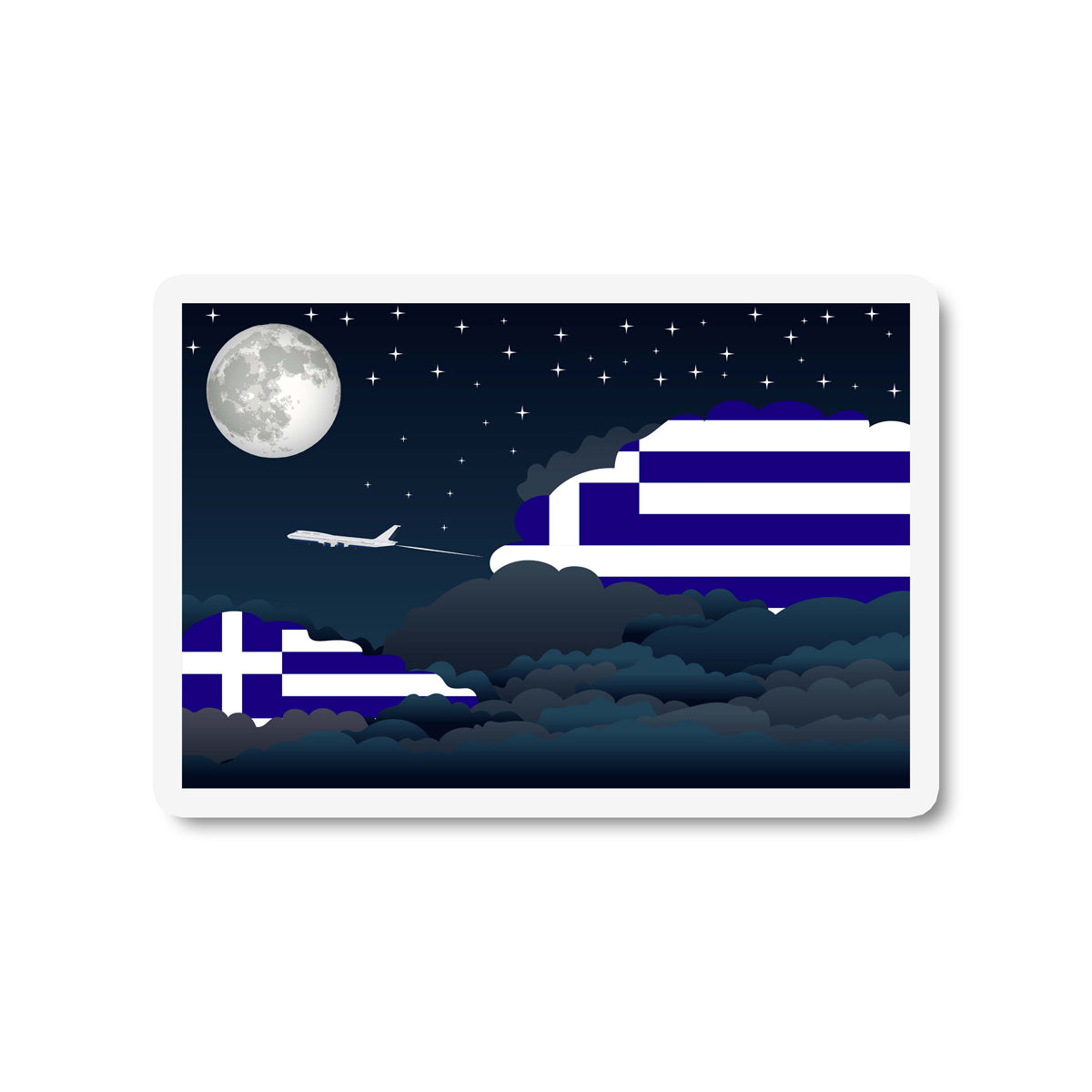 Greece Airplane Night Clouds Sticker & Magnet