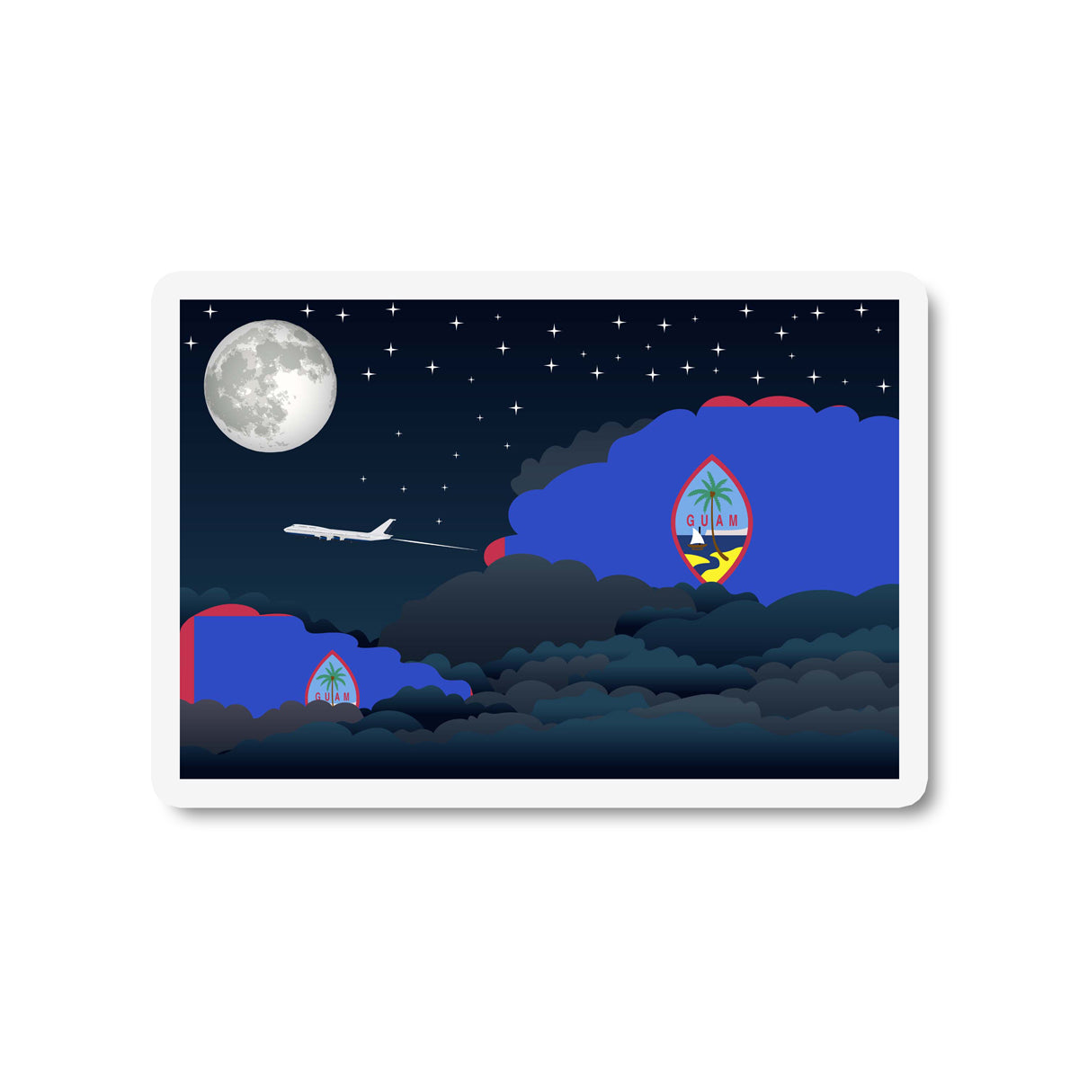 Guam Airplane Night Clouds Sticker & Magnet