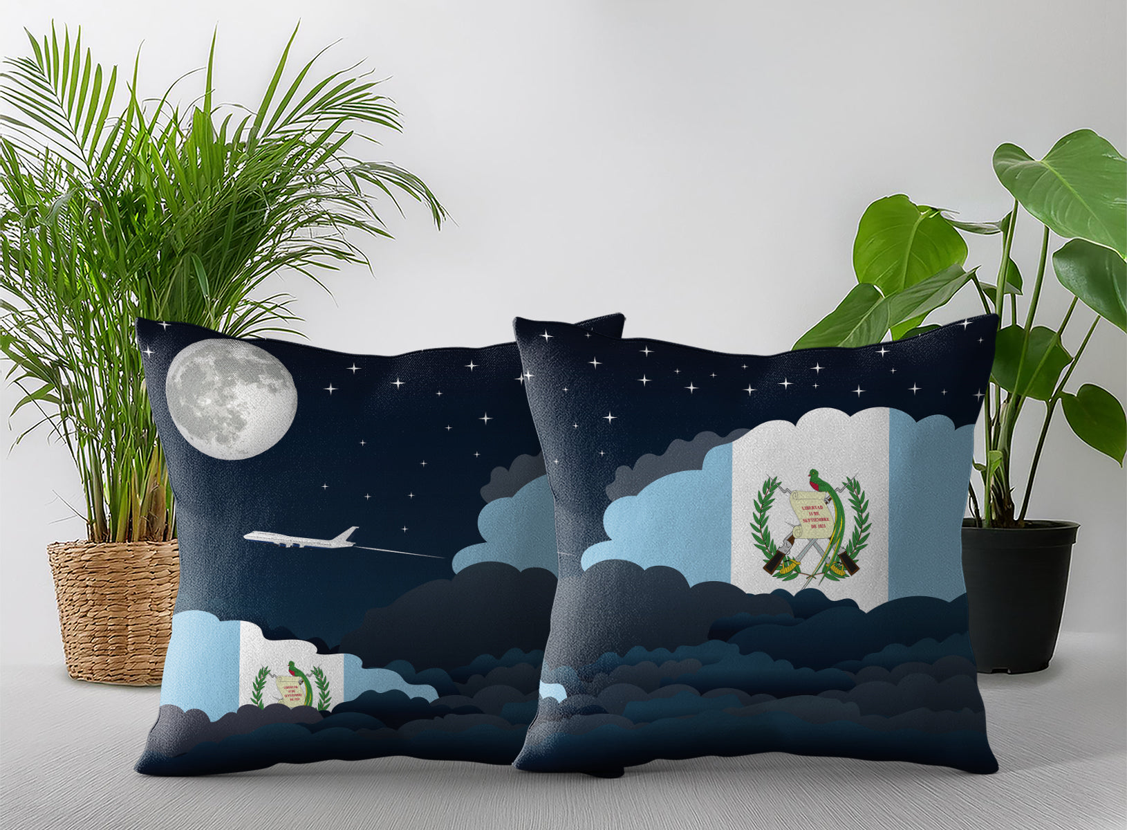 Guatemala World Airplane Night Clouds Square & Rectangle Pillow Cases | Aviation Night Sky Pillow Covers
