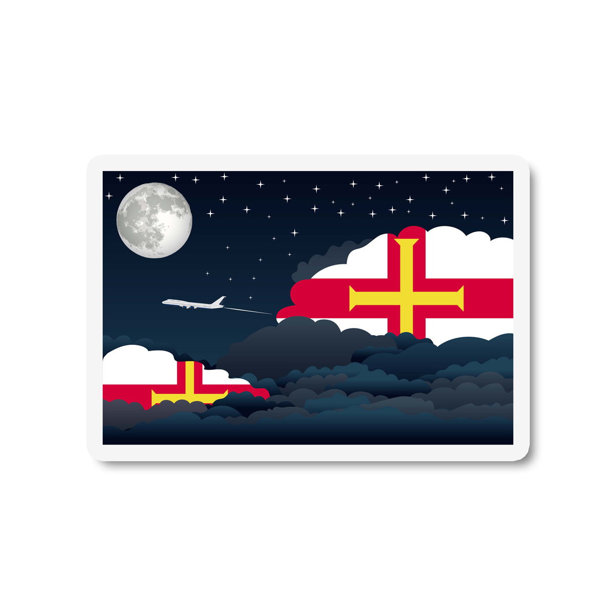 Guernsey Airplane Night Clouds Sticker & Magnet