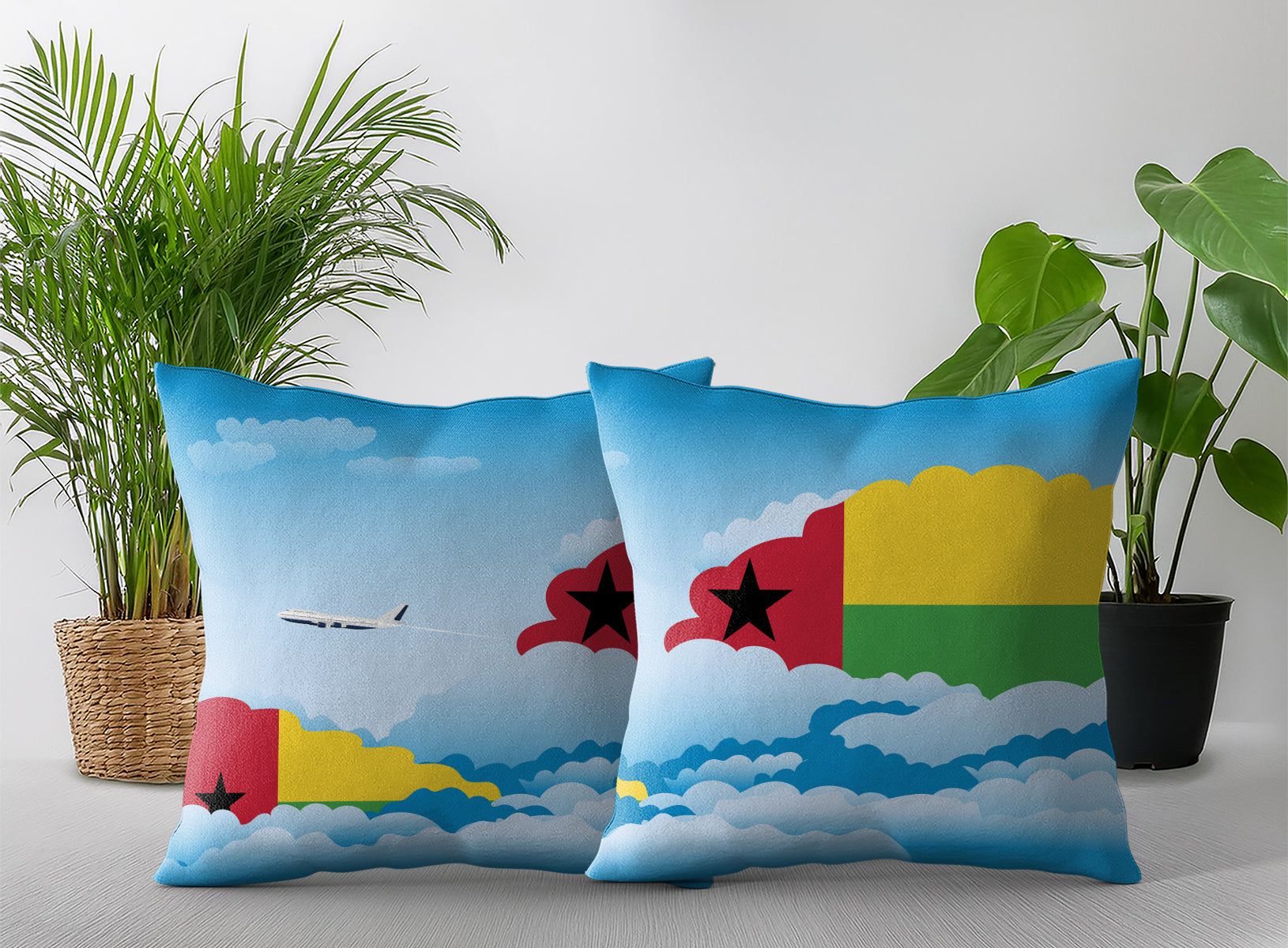 Guinea Bissau World Airplane Day Clouds Square & Rectangle Pillow Cases | Aviation Decorative Pillow Covers