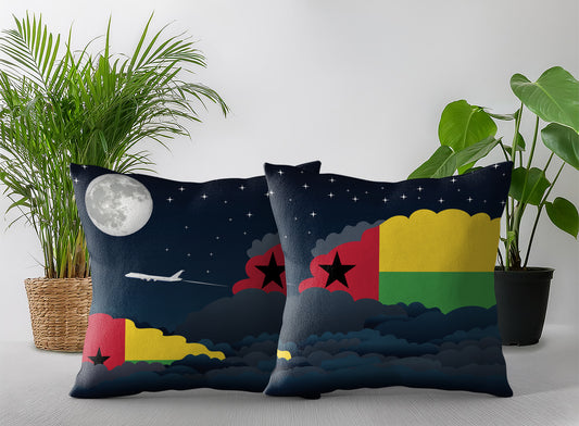 Guinea Bissau World Airplane Night Clouds Square & Rectangle Pillow Cases | Aviation Night Sky Pillow Covers