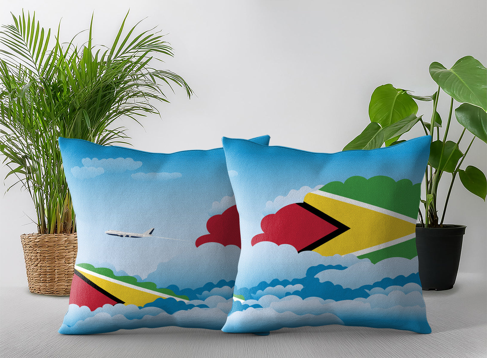 Guyana World Airplane Day Clouds Square & Rectangle Pillow Cases | Aviation Decorative Pillow Covers