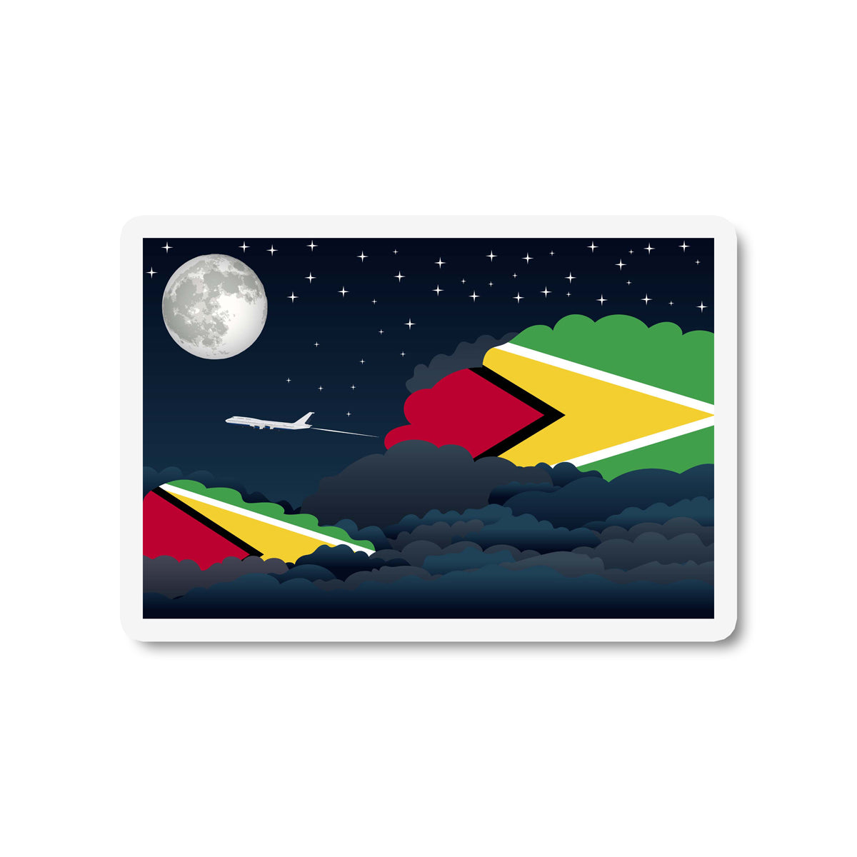 Guyana Airplane Night Clouds Sticker & Magnet