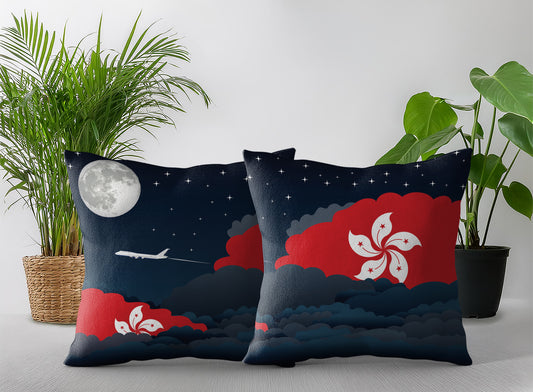 Hong Kong World Airplane Night Clouds Square & Rectangle Pillow Cases | Aviation Night Sky Pillow Covers