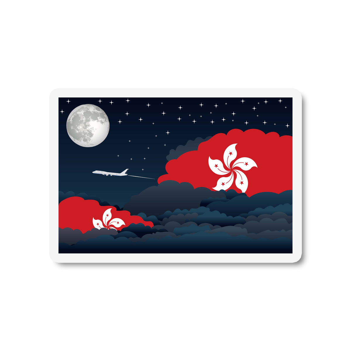 Hong Kong Airplane Night Clouds Sticker & Magnet