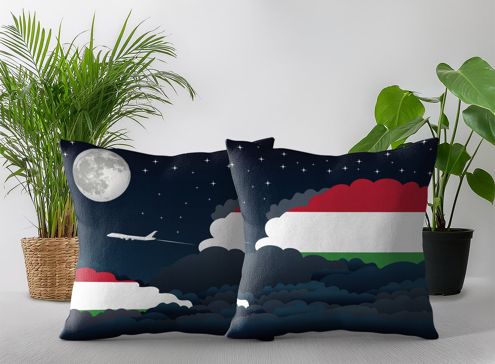 Hungary World Airplane Night Clouds Square & Rectangle Pillow Cases | Aviation Night Sky Pillow Covers