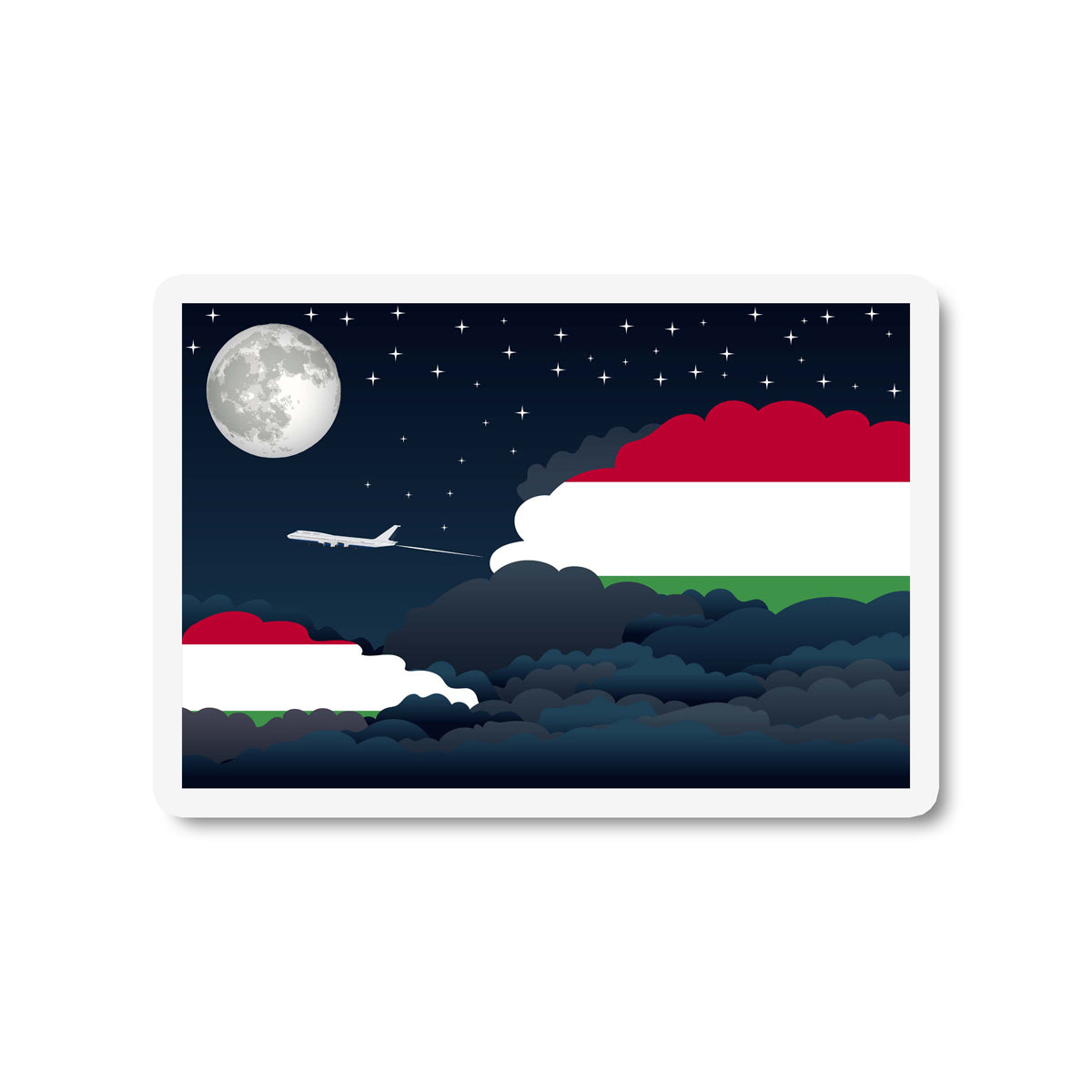 Hungary Airplane Night Clouds Sticker & Magnet