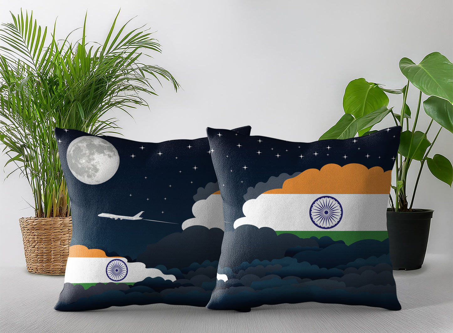India World Airplane Night Clouds Square & Rectangle Pillow Cases | Aviation Night Sky Pillow Covers