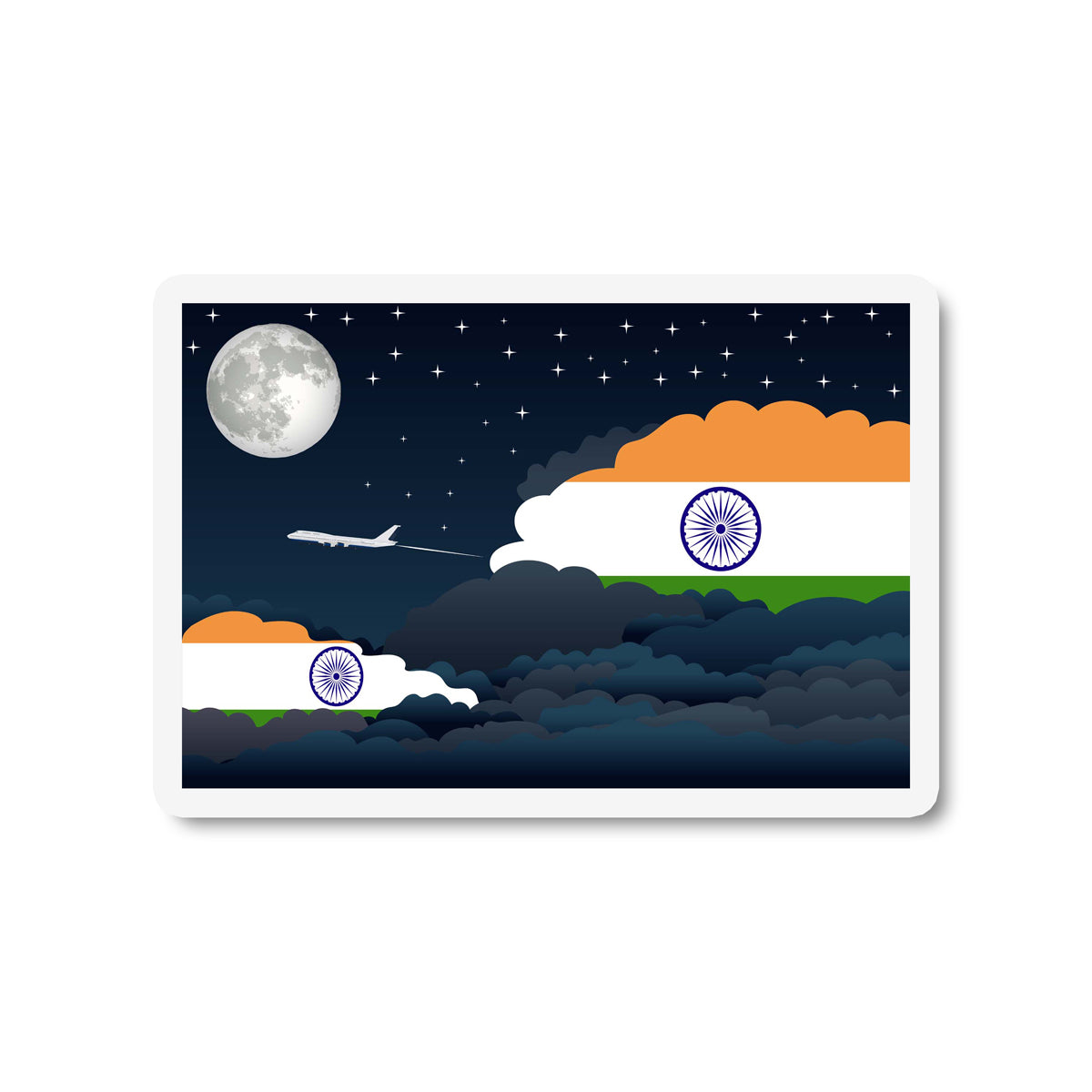 India Airplane Night Clouds Sticker & Magnet