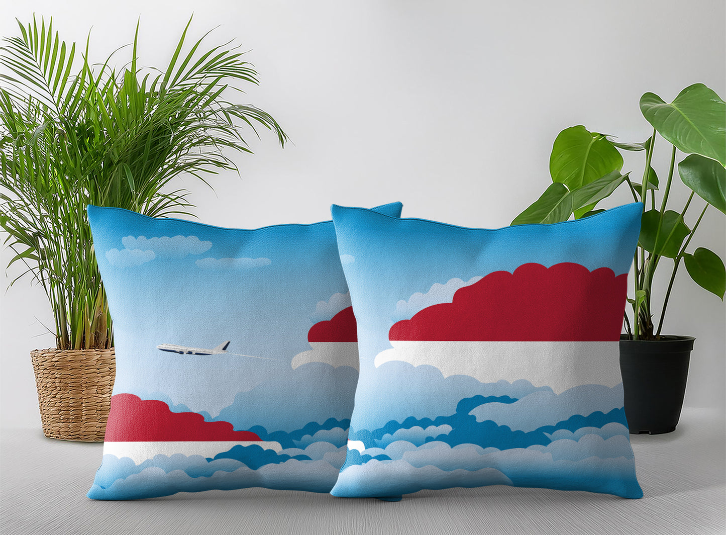 Indonesia World Airplane Day Clouds Square & Rectangle Pillow Cases | Aviation Decorative Pillow Covers
