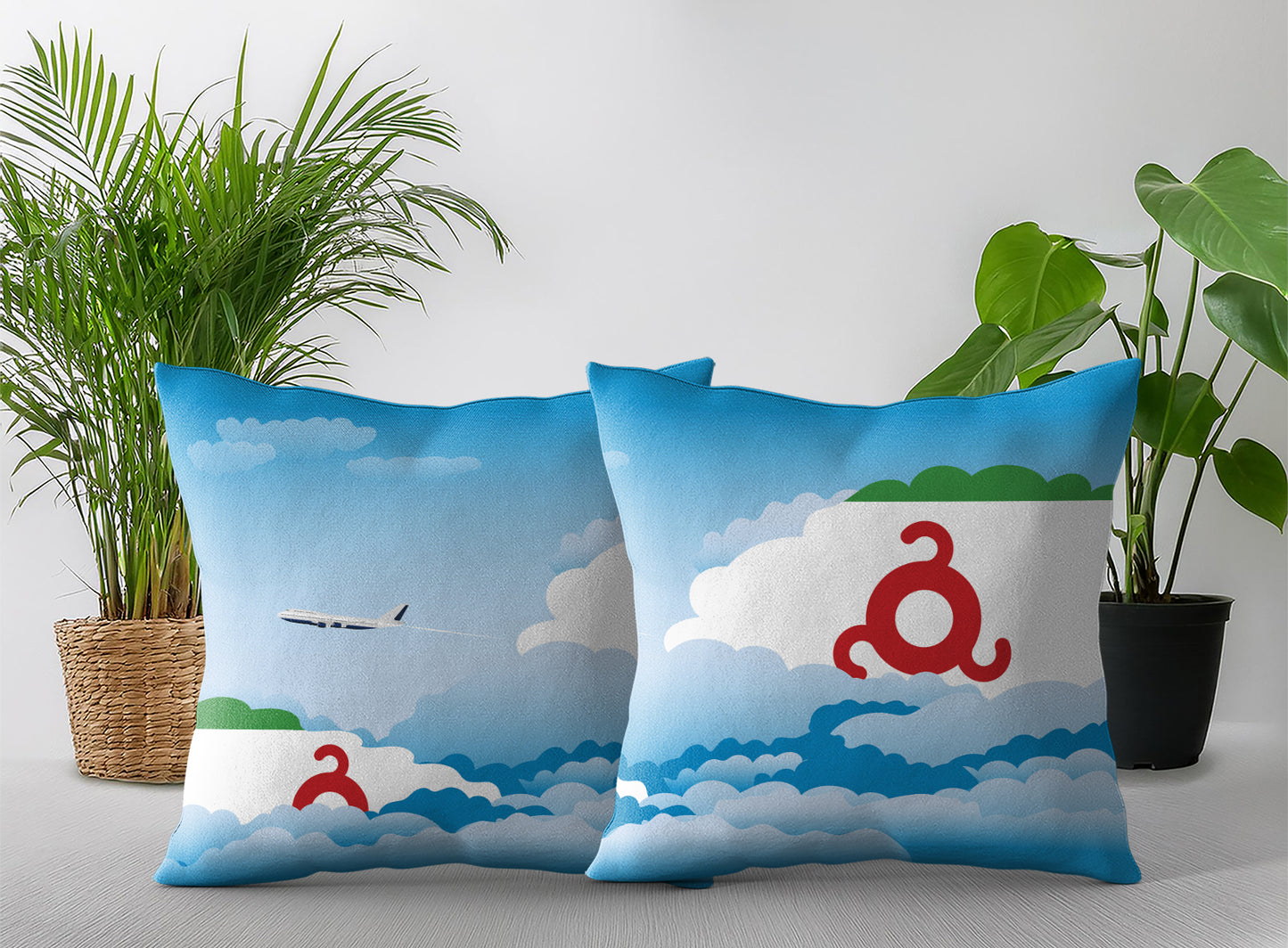 Ingushetia World Airplane Day Clouds Square & Rectangle Pillow Cases | Aviation Decorative Pillow Covers