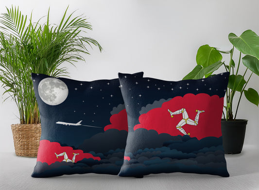 Isle of Man World Airplane Night Clouds Square & Rectangle Pillow Cases | Aviation Night Sky Pillow Covers