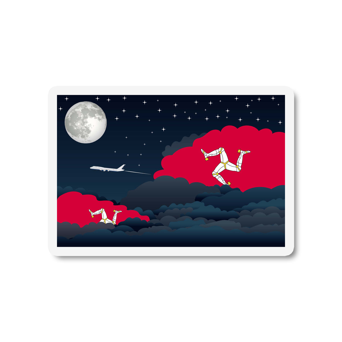 Isle of Man Airplane Night Clouds Sticker & Magnet