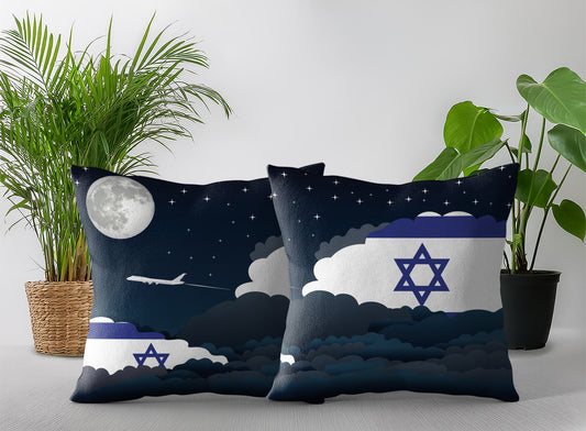 Israel World Airplane Night Clouds Square & Rectangle Pillow Cases | Aviation Night Sky Pillow Covers