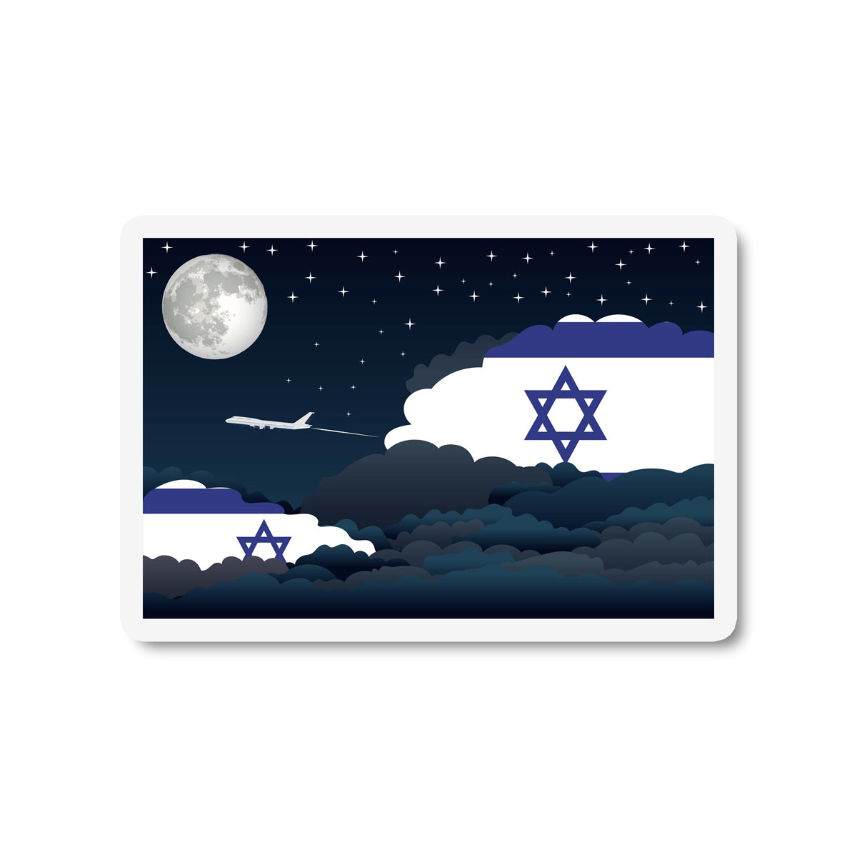 Israel Airplane Night Clouds Sticker & Magnet