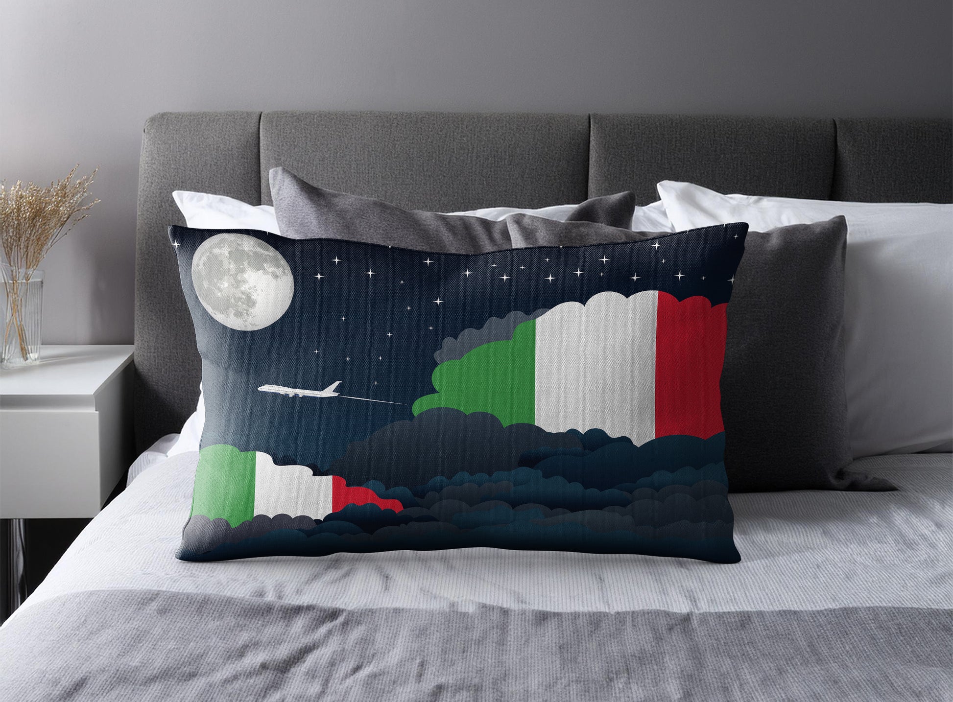 Italy World Airplane Night Clouds Square & Rectangle Pillow Cases | Aviation Night Sky Pillow Covers
