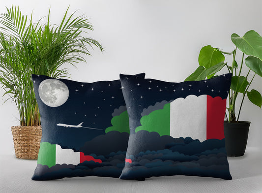 Italy World Airplane Night Clouds Square & Rectangle Pillow Cases | Aviation Night Sky Pillow Covers