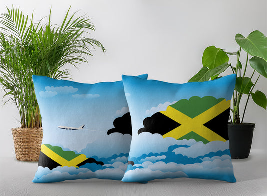 Jamaica World Airplane Day Clouds Square & Rectangle Pillow Cases | Aviation Decorative Pillow Covers