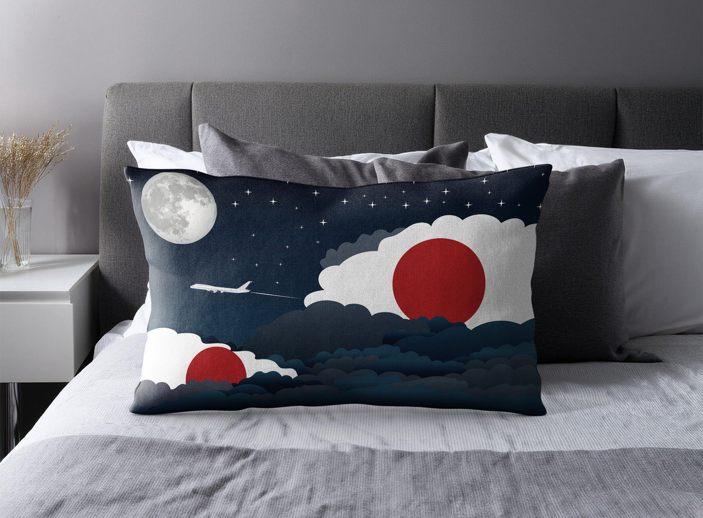 Japan World Airplane Night Clouds Square & Rectangle Pillow Cases | Aviation Night Sky Pillow Covers