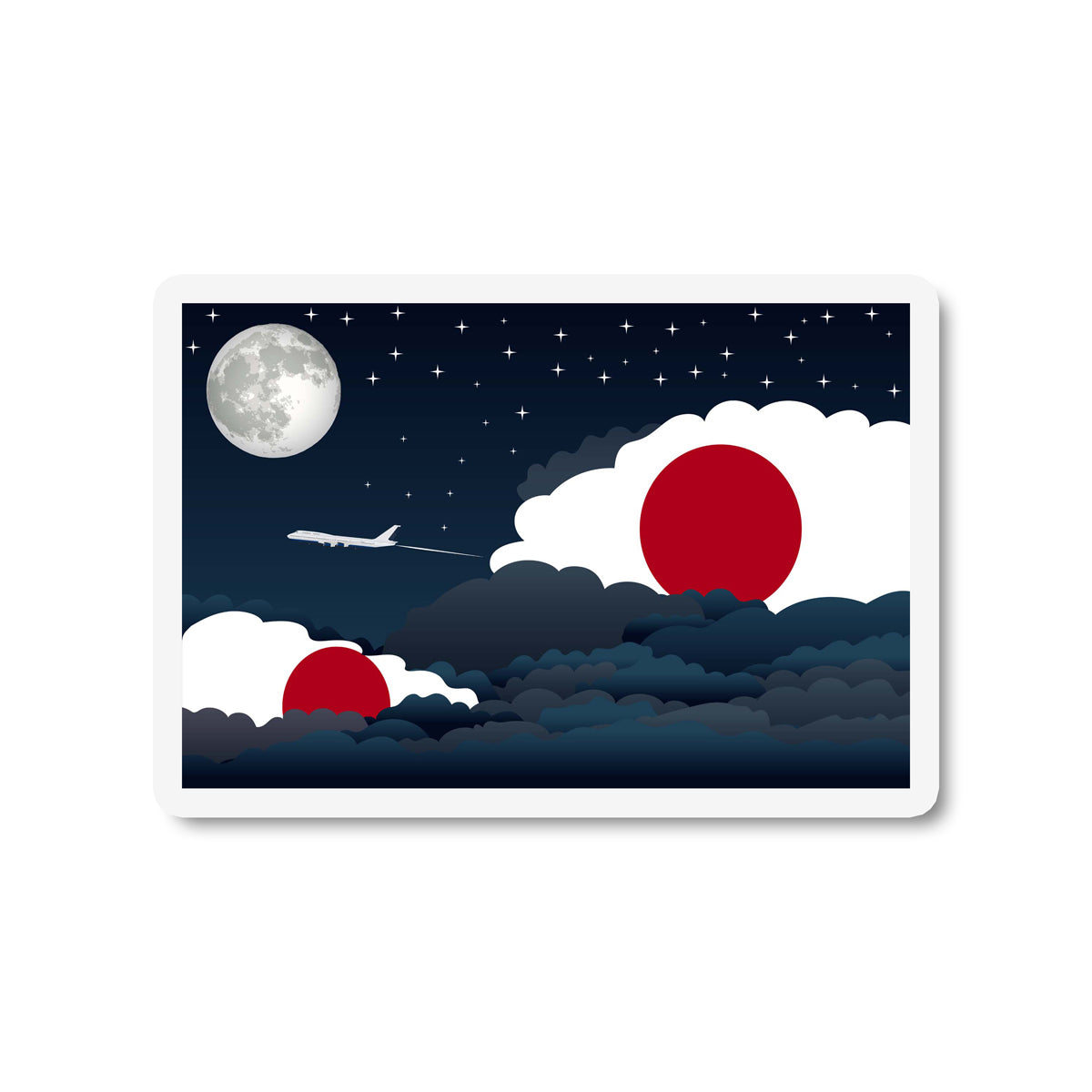 Japan Airplane Night Clouds Sticker & Magnet