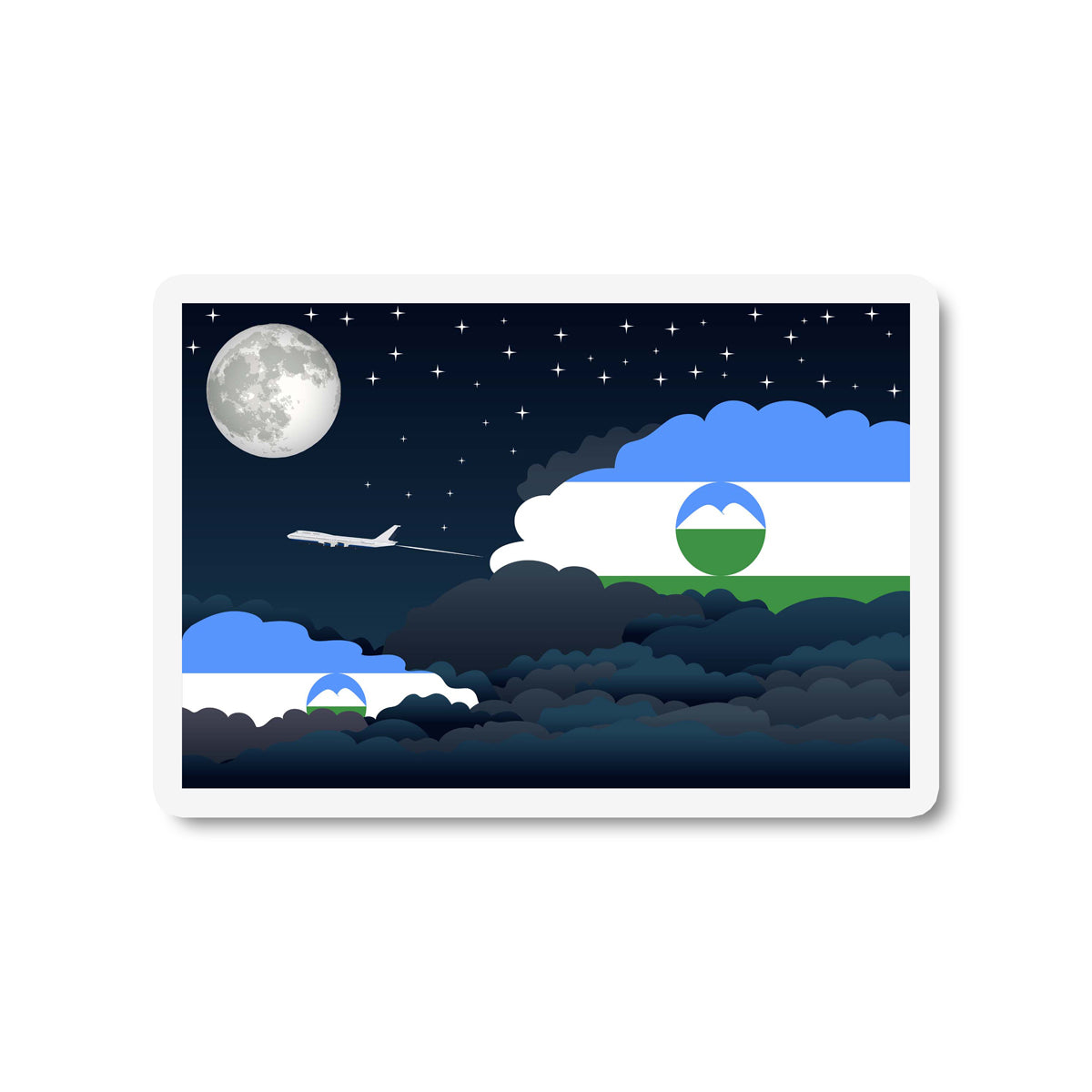 Kabardino Balkaria Airplane Night Clouds Sticker & Magnet