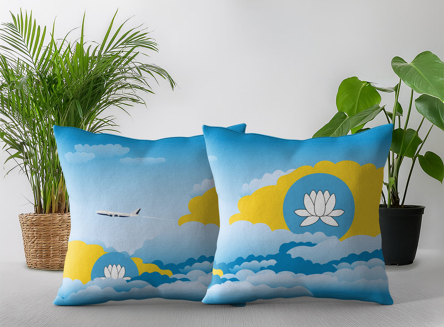 Kalmykia World Airplane Day Clouds Square & Rectangle Pillow Cases | Aviation Decorative Pillow Covers